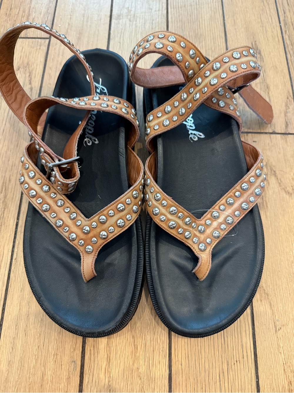 Free People Tan Studded Thong Sandals